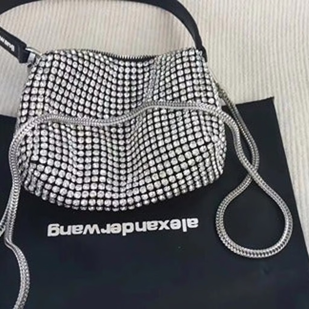 Alexander Wang black diamond rhinestone mesh bag purse